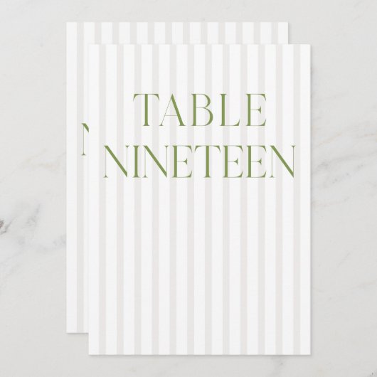 クラシックセージグリーン結婚とベージュの19テーブル番号 招待状 (正面/裏面)
