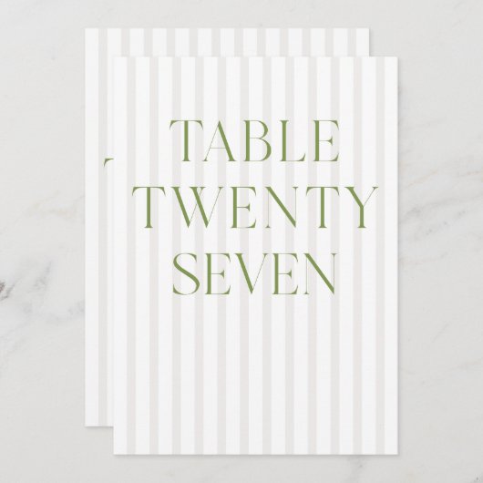 クラシックセージグリーン結婚とベージュの27テーブル番号 招待状 (正面/裏面)