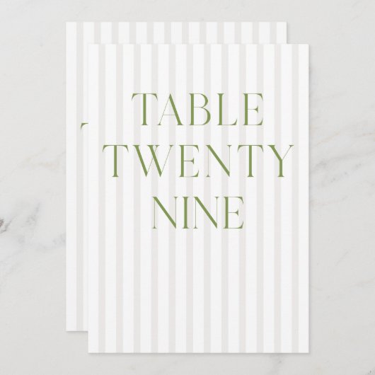 クラシックセージグリーン結婚とベージュの29テーブル番号 招待状 (正面/裏面)