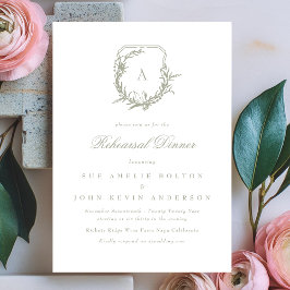 クラシックセージ緑のモノグラムの前衛晩餐会 招待状