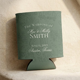 クラシックセージ緑の手描きスケッチ結婚式の引き出物 缶クーラー