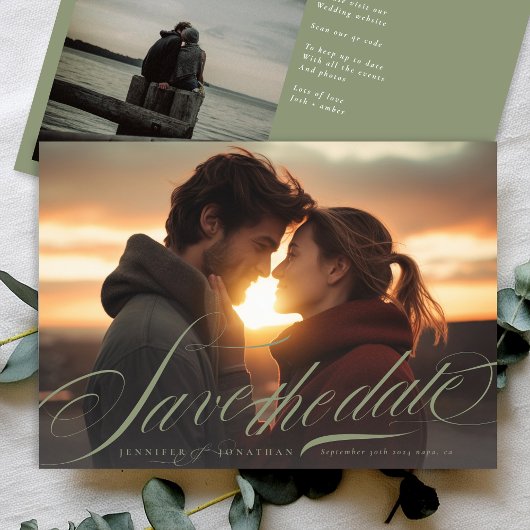 クラシックセージ緑の書道QRコード2枚の写真 セーブザデート