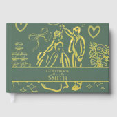 クラシックセージ緑の結婚手描きスケッチ ゲストブック (正面)