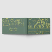 クラシックセージ緑の結婚手描きスケッチ ゲストブック (全面)