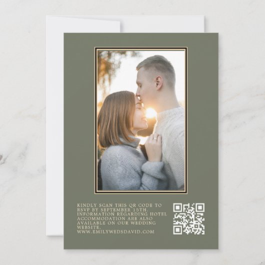 クラシックセージ緑エレガントフローラQR写真 招待状 (裏面)