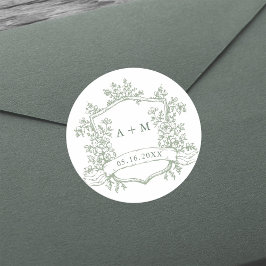 クラシックセージ緑フローラクレストモノグラム ラウンドシール