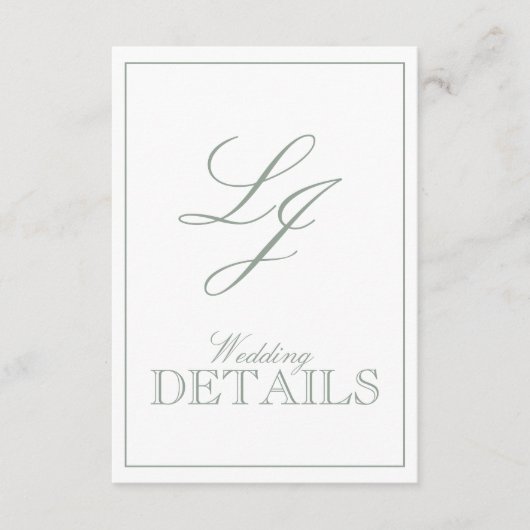 クラシックセージ緑書道モノグラム結婚ズ エンクロージャーカード (正面)