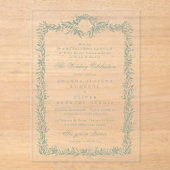クラシックセージ緑葉枠モノグラム結婚ズ アクリル招待状 (正面)