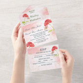 クラシックゼラニウムガーデンフラワーズウォーター色 オールインワン招待状 (貼ってはがせる)