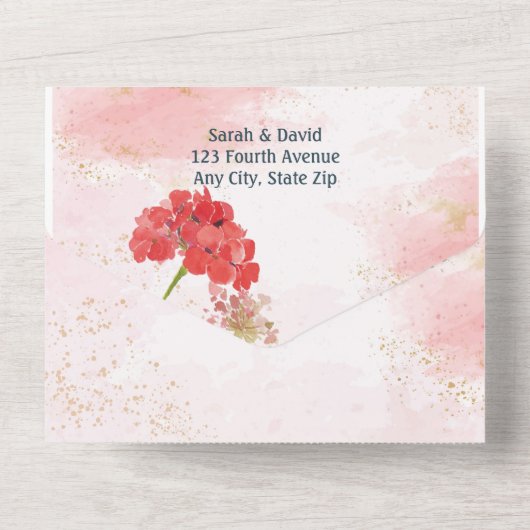 クラシックゼラニウムガーデンフラワーズウォーター色 オールインワン招待状 (裏面)