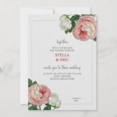 クラシックソフトピンクとホワイトローズ結婚ズ 招待状 (正面)