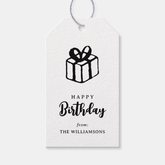 クラシックタイポグラフィシンプルハッピーバースデーグリーティング ギフトタグ (正面)
