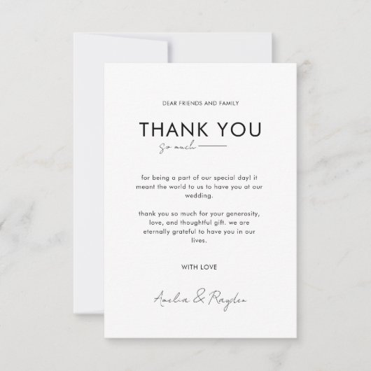 クラシックタイポグラフィスクリプト結婚写真 サンキューカード (正面)
