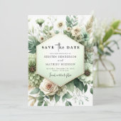 クラシックタイポグラフィユニークセージグリーン結婚ズ セーブザデート (スタンド正面)