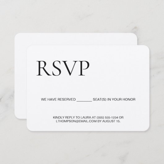 クラシックタイポグラフィ予約座席なし背面 出欠カード (正面/裏面)