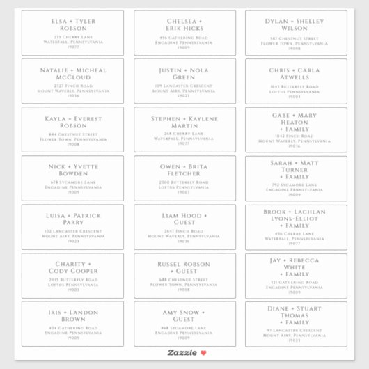 クラシックタイポグラフィ結婚ズゲスト住所 シール (シート)