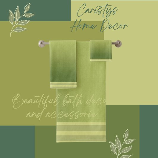 クラシックタオル付きストライプの縁どモスグリー バスタオルセット