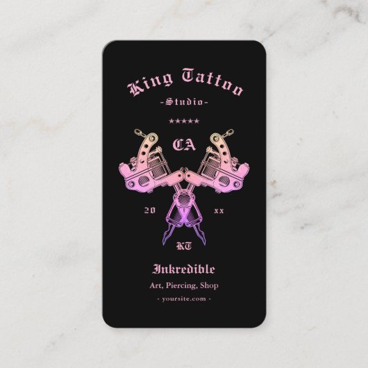 クラシックタトゥー奏者ブラックピンクモダン色 名刺 (正面)
