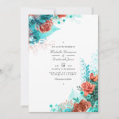 クラシックターコイズとコーラルフローラQRコード結婚s 招待状 (正面)