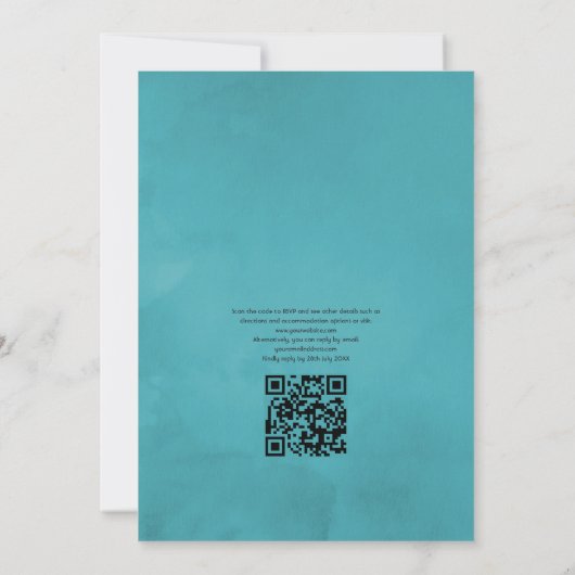 クラシックターコイズとコーラルフローラQRコード結婚s 招待状 (裏面)