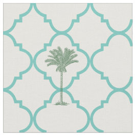 クラシックターコイズシンプル及び白色quatrefoil ファブリック