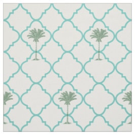 クラシックターコイズシンプル及び白色quatrefoil ファブリック