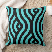 クラシックターコイズ及び黒ストライプの波模様 クッション (ブランケット)
