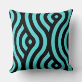 クラシックターコイズ及び黒ストライプの波模様 クッション (裏面)