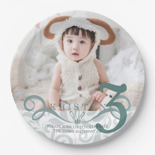 クラシックターコイズ誕生日パーティー ペーパープレート (正面)