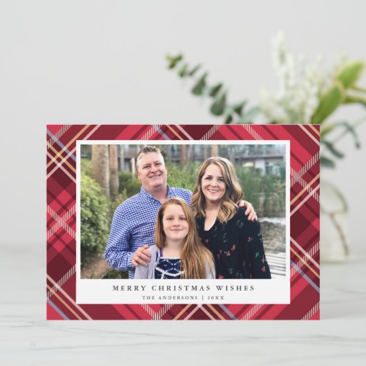 クラシックタータンチェックの赤い格子枠 |休日の写真 シーズンカード (スタンド正面)