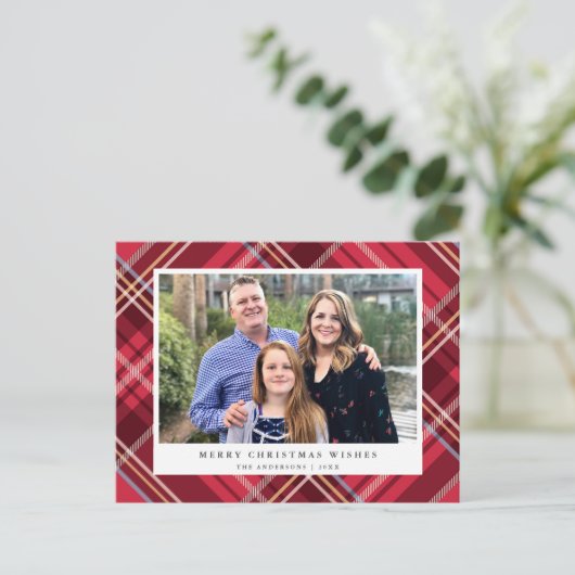 クラシックタータンチェックの赤い格子枠 |休日の写真 ポストカード (スタンド正面)
