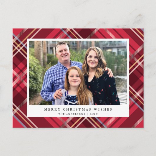 クラシックタータンチェックの赤い格子枠 |休日の写真 ポストカード (正面)