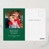 クラシックタータンチェックグリーンクリスマスフォトフォイルカード 箔シーズンポストカード (裏面)