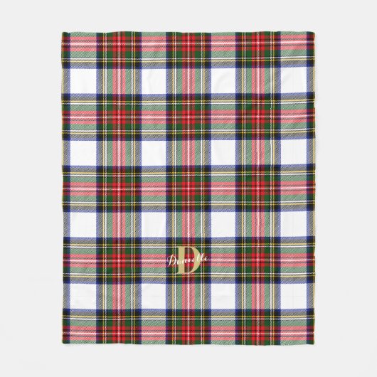 クラシックタータンチェックパターンモノグラム名クリスマス フリースブランケット (正面)