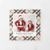 クラシックタータンチェックベージュプレイドクリスマストリフォールドホリ 三つ折りクリスマスカード (カバー)