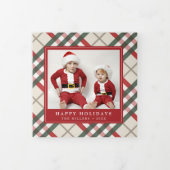 クラシックタータンチェックベージュプレイドクリスマストリフォールドホリ 三つ折りクリスマスカード (カバー)