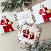 クラシックタータンチェックベージュプレイドクリスマストリフォールドホリ 三つ折りクリスマスカード