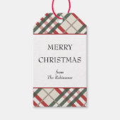 クラシックタータンチェックベージュレッド格子状クリスマスギフトラベル ギフトタグ (正面)