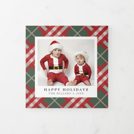 クラシックタータンチェックペイド 三つ折りクリスマスカード (カバー)
