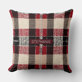 クラシックタータンチェックレッド&ブラック – 編素朴織 クッション (正面)