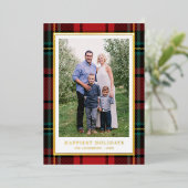 クラシックタータンチェック+ゴールドフォイルホリデーフォトカード 箔シーズンカード (立ち正面)