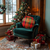 クラシックタータンチェック「喜び」書道装飾品 ラウンドクッション