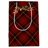 クラシックタータンチェック、金ゴールド葉&ホリー ミディアムペーパーバッグ (正面)