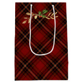 クラシックタータンチェック、金ゴールド葉&ホリー ミディアムペーパーバッグ (裏面)