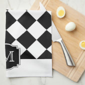 クラシックダイアモンズモノグラム – 白黒 キッチンタオル (四つ折り)