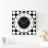 クラシックダイアモンズモノグラム – 白黒 スクエア壁時計 (ホーム)