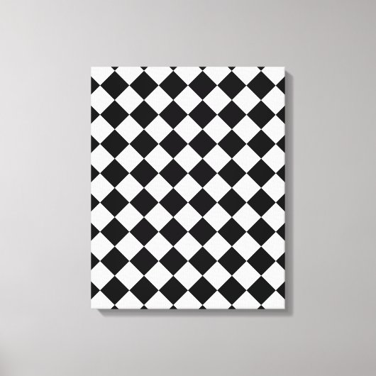 クラシックダイヤモンドブラックとホワイト市松模様にのデコール キャンバスプリント (正面)