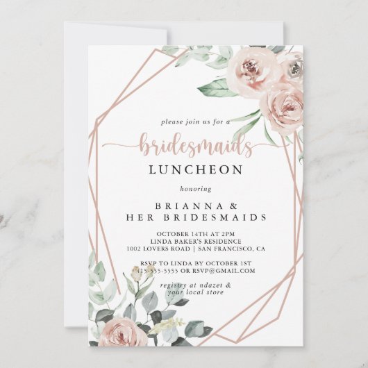 クラシックダスティピンクローズブリデスメイドランチョン 招待状 (正面)
