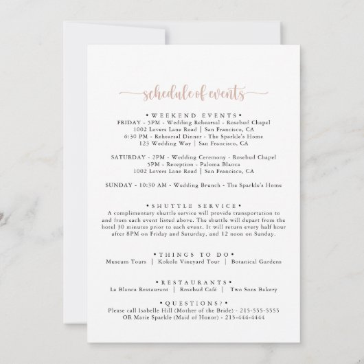 クラシックダスティピンクローズ結婚のウェルカムレター 招待状 (裏面)