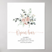 クラシックダスティピンクローズ結婚のオープンバー標識 ポスター (正面)